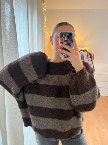 Strickpullover „Romy“ – braun & schokobraun gestreift