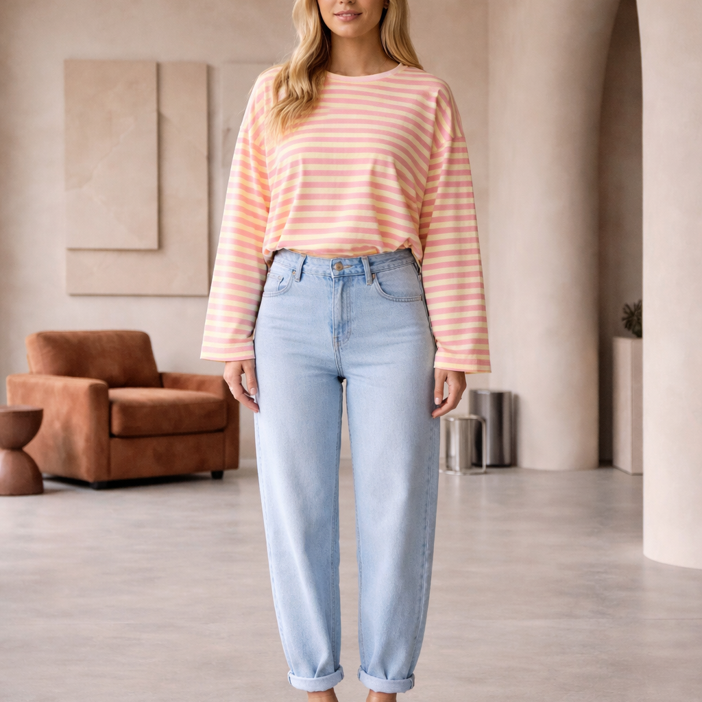 Streifenoberteil „Isa“ – Rosa-Gelb