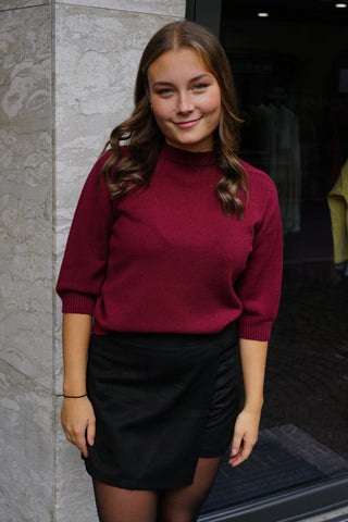 3/4 Strickshirt mit Stehkragen – Bordeaux, Herbst 2025 Trendfarbe