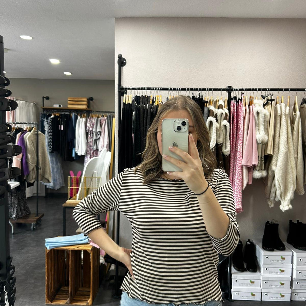 Streifenoberteil 3/4 Arm – Braun/Weiß