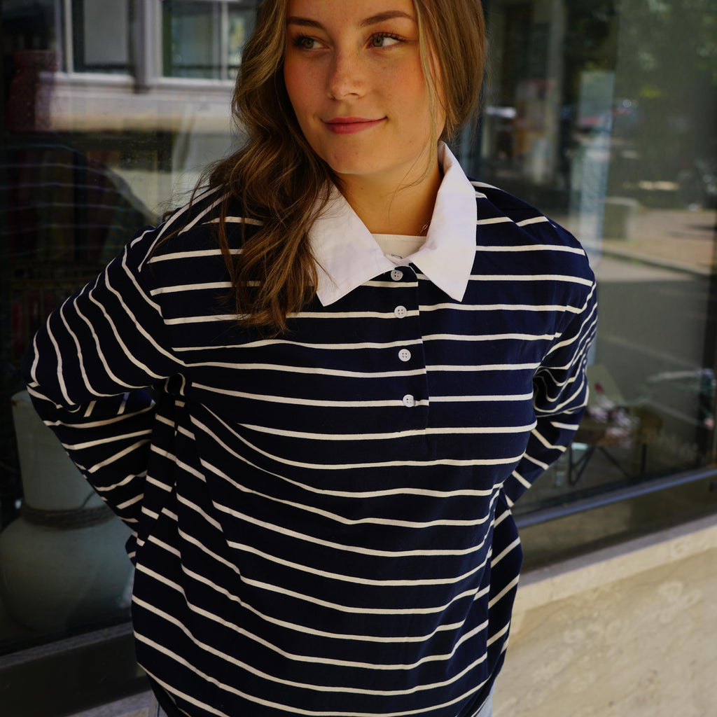 Navy Stripe Polo Longsleeve