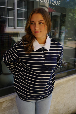Navy Stripe Polo Longsleeve
