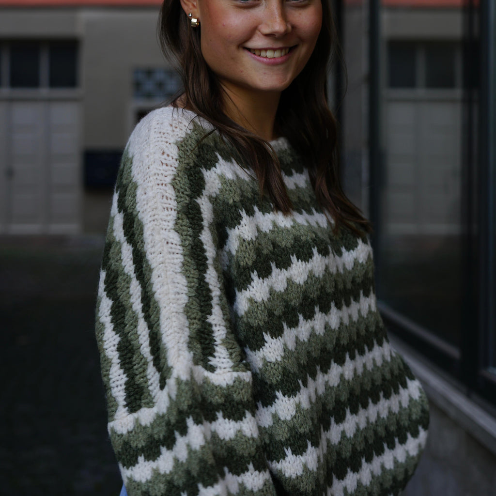 Kuscheliger Pullover mit Grünen oder Pinken Highlights – Einzigartiges Schuppen-Muster