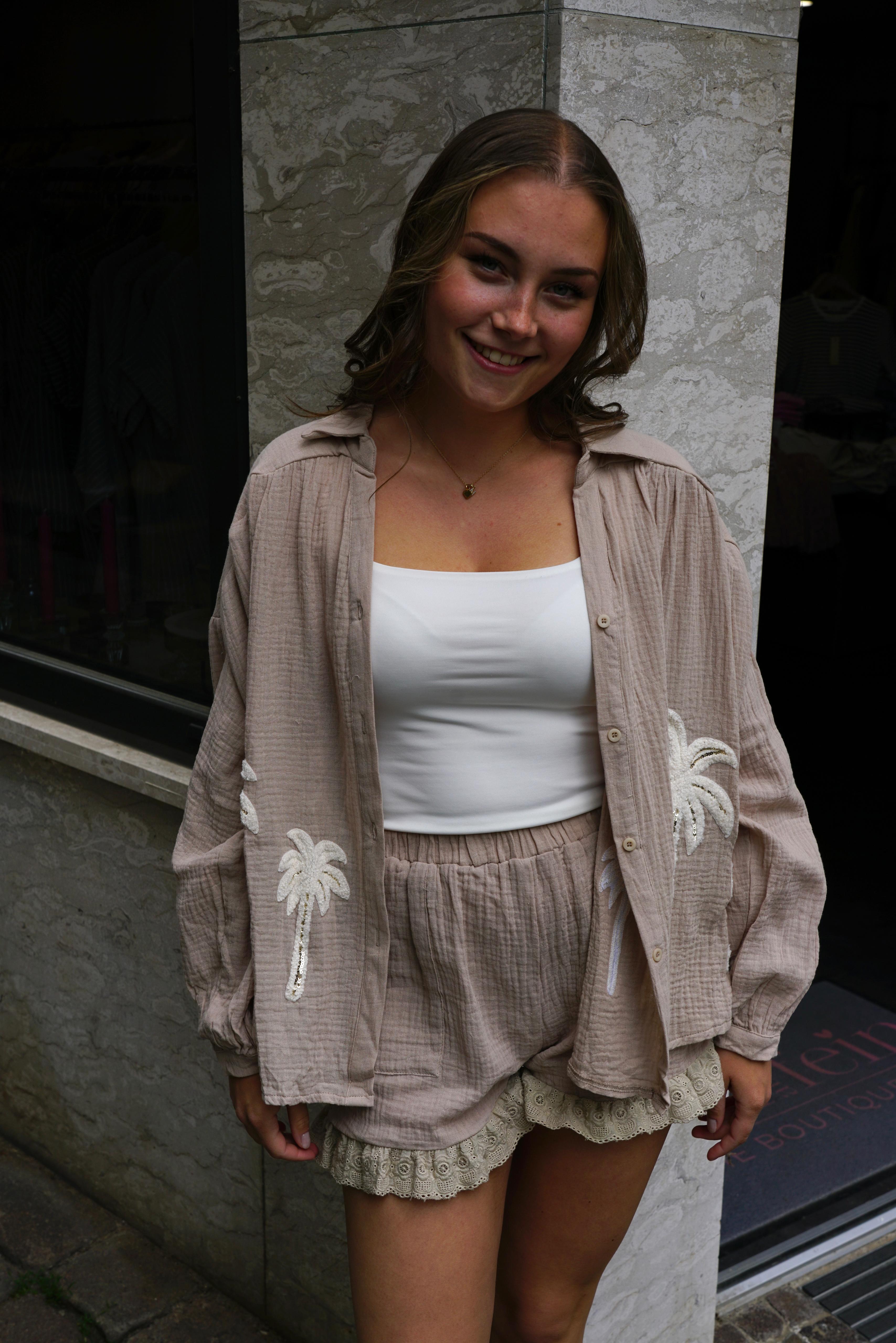 Musselinbluse Palme - Beige