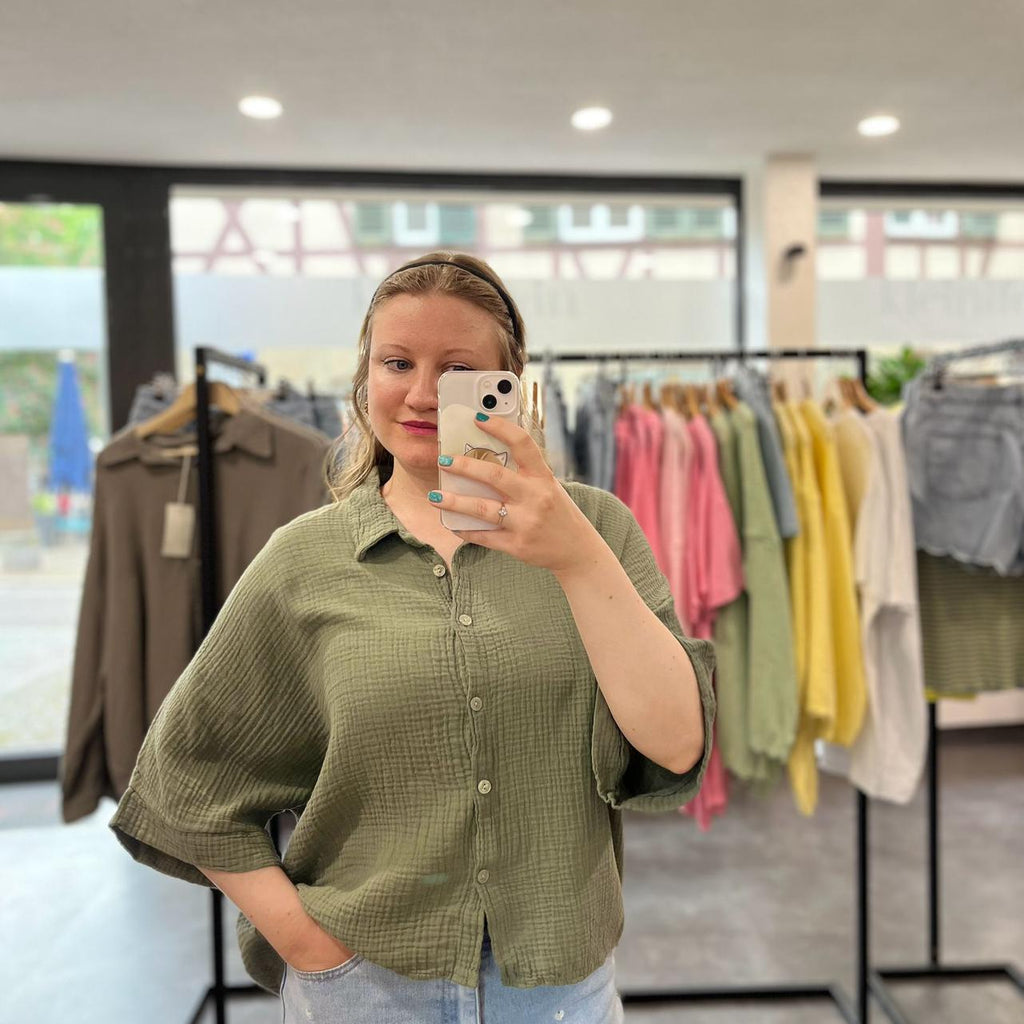 Musselinbluse Kurzarm - Khaki