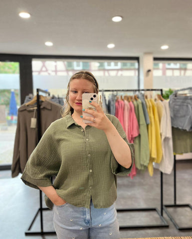 Musselinbluse Kurzarm - Khaki