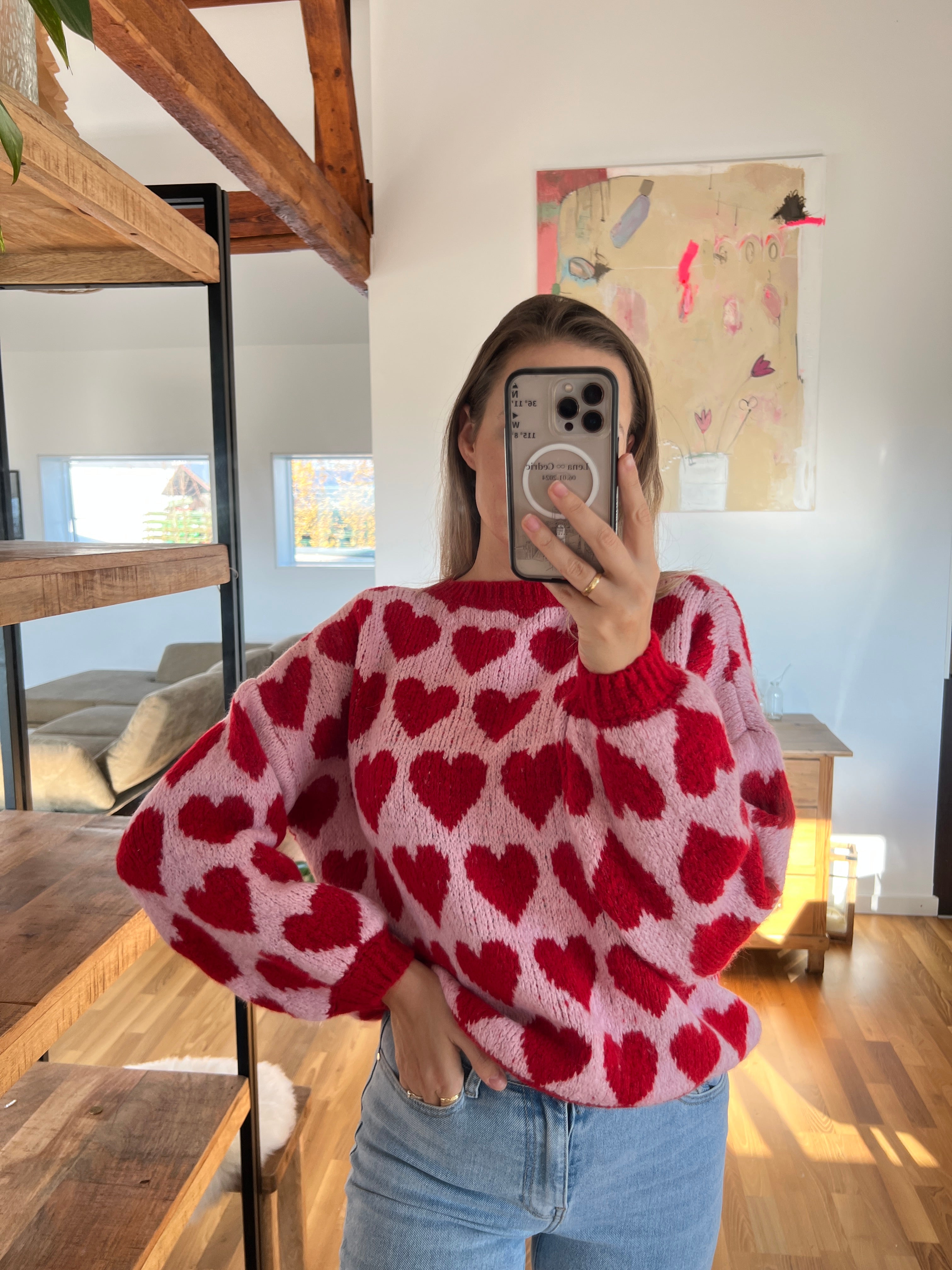 Herzstück-Pullover „Jessy“ – rot-rosa