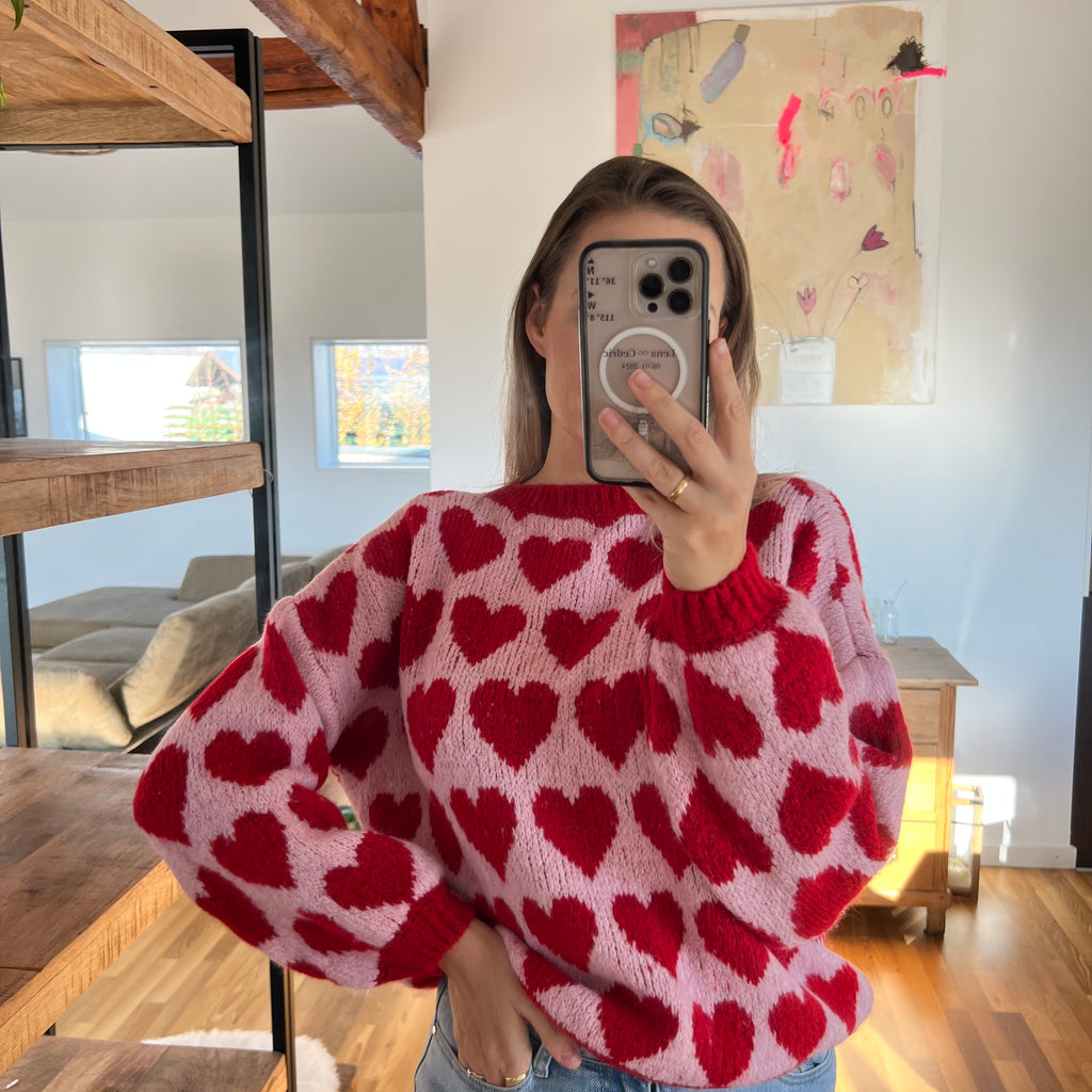 Herzstück-Pullover „Jessy“ – rot-rosa
