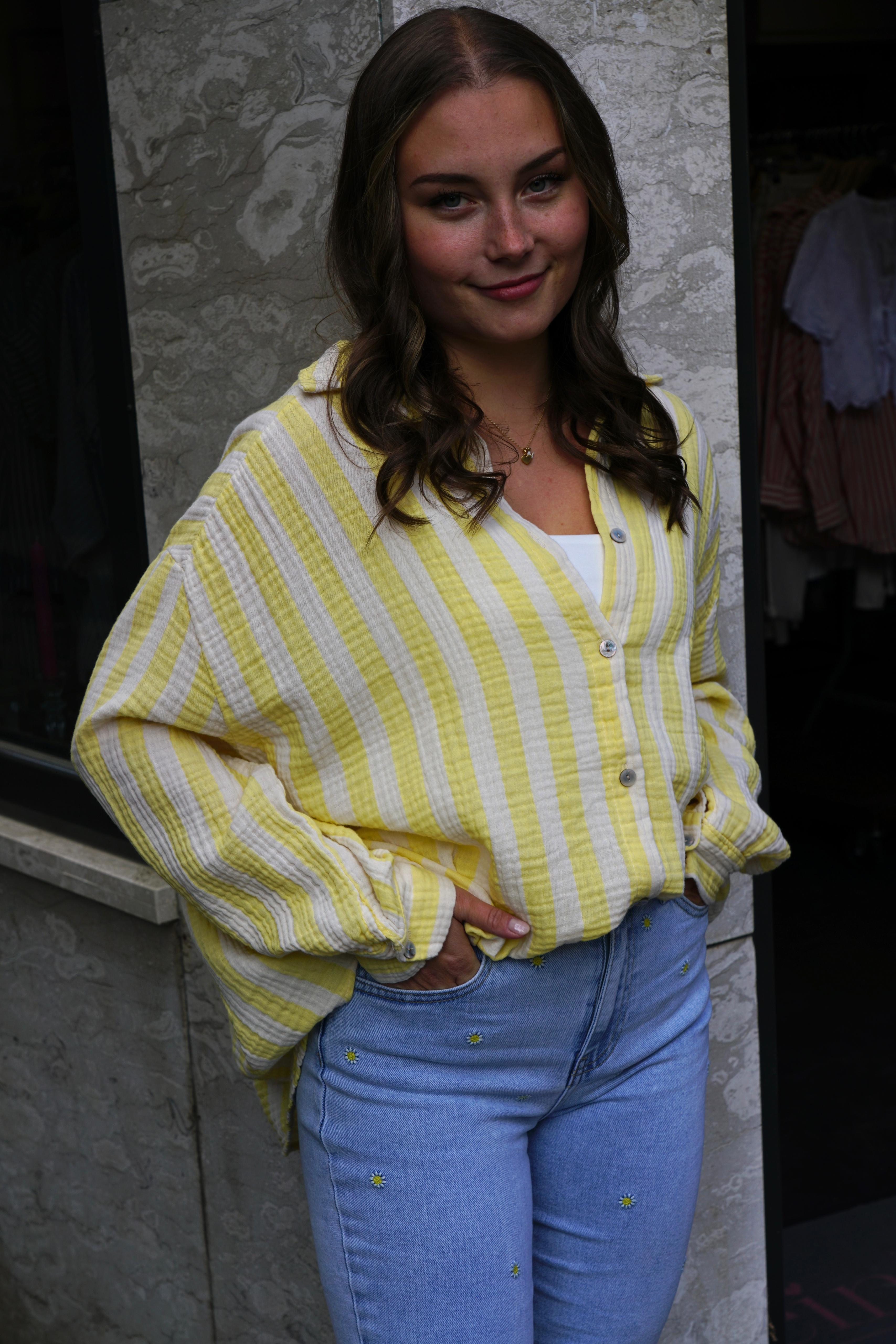Musselinbluse Lilia  🖤 Gelb - Weiß