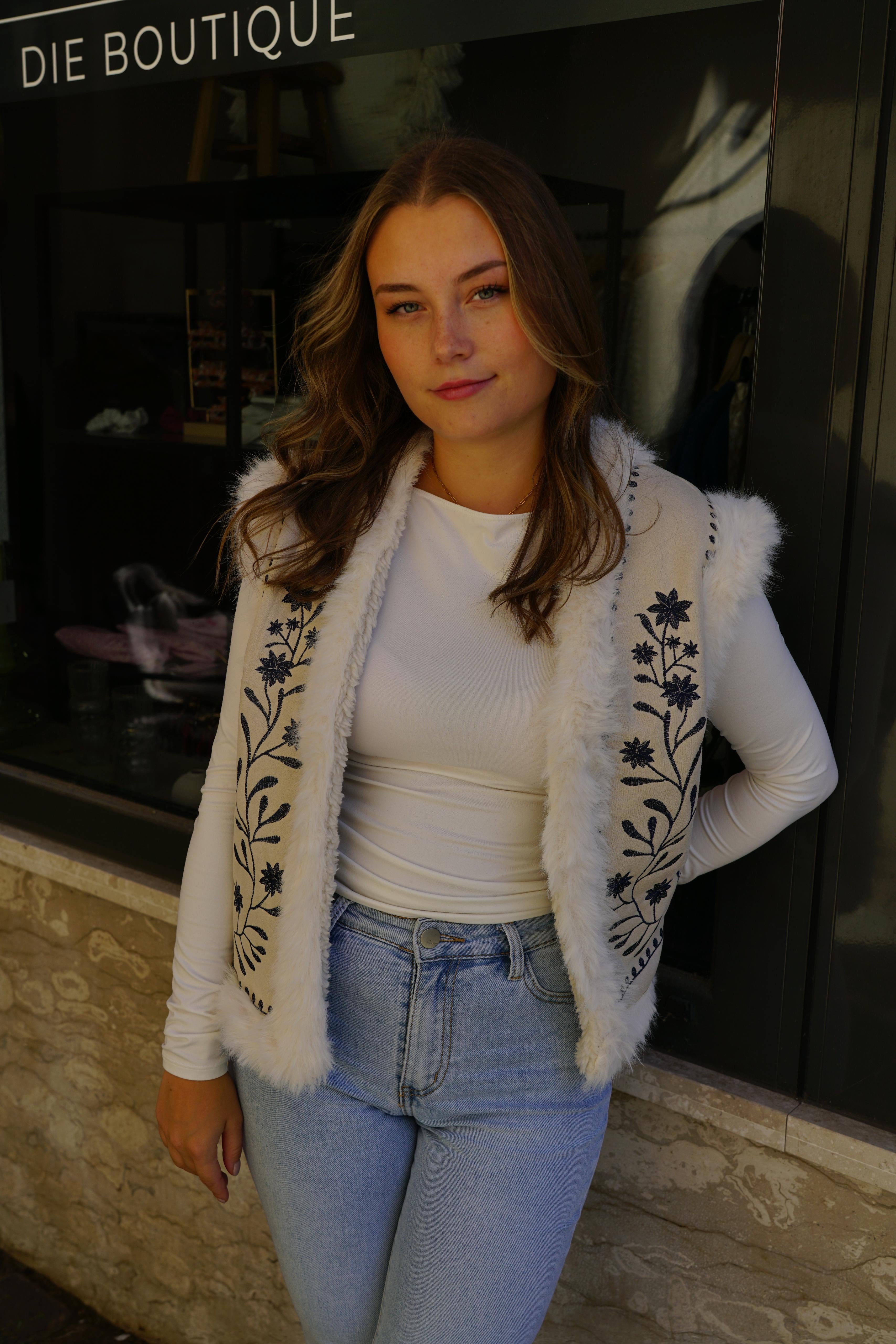 Floral Sherpa Weste – Boho Chic