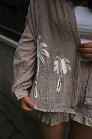 Musselinbluse Palme - Beige