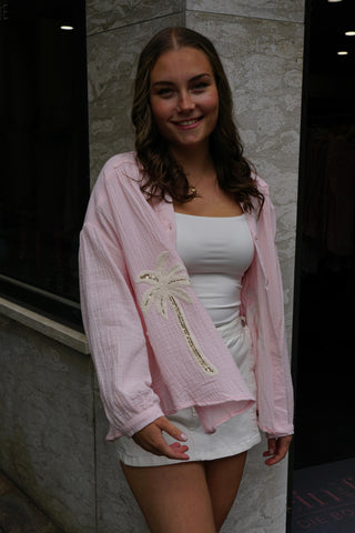 Musselinbluse Palme - Rosa
