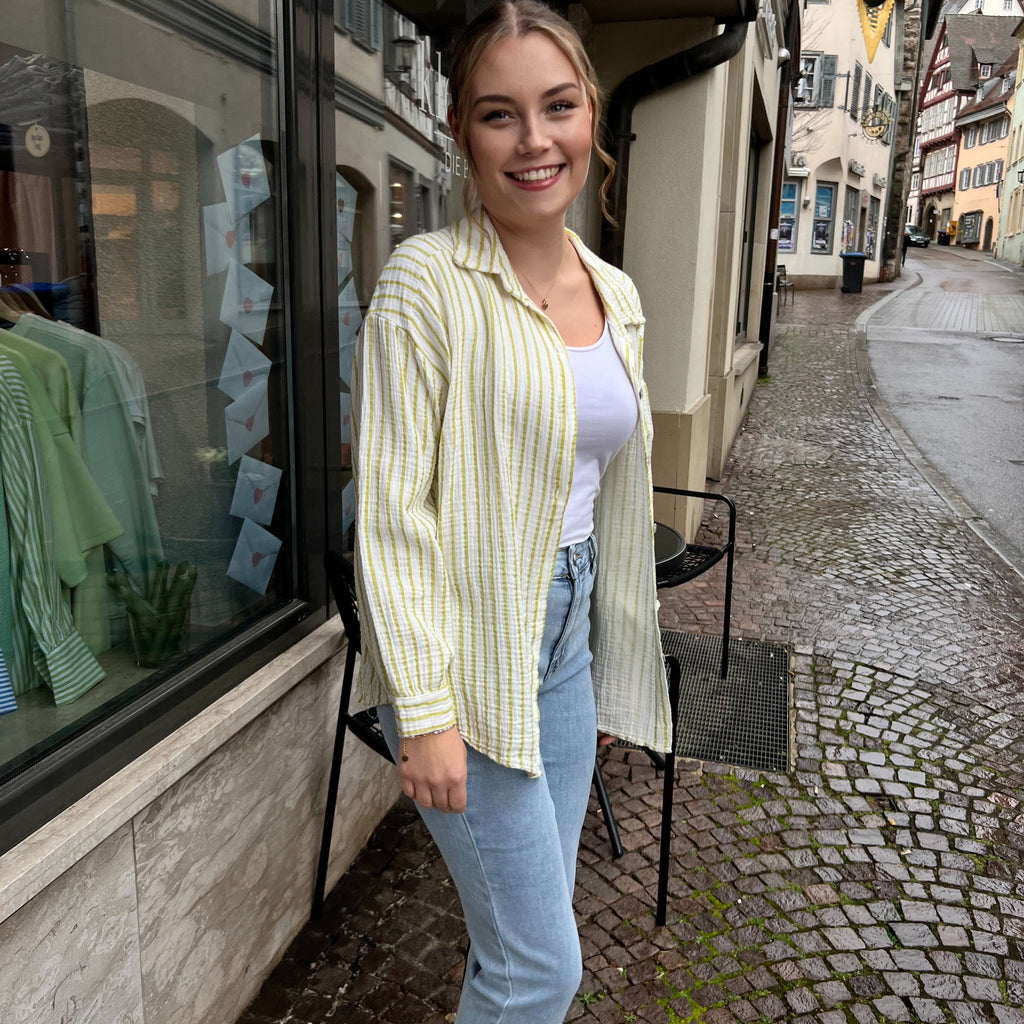 Musselinbluse Solea  🖤 grün-weiß
