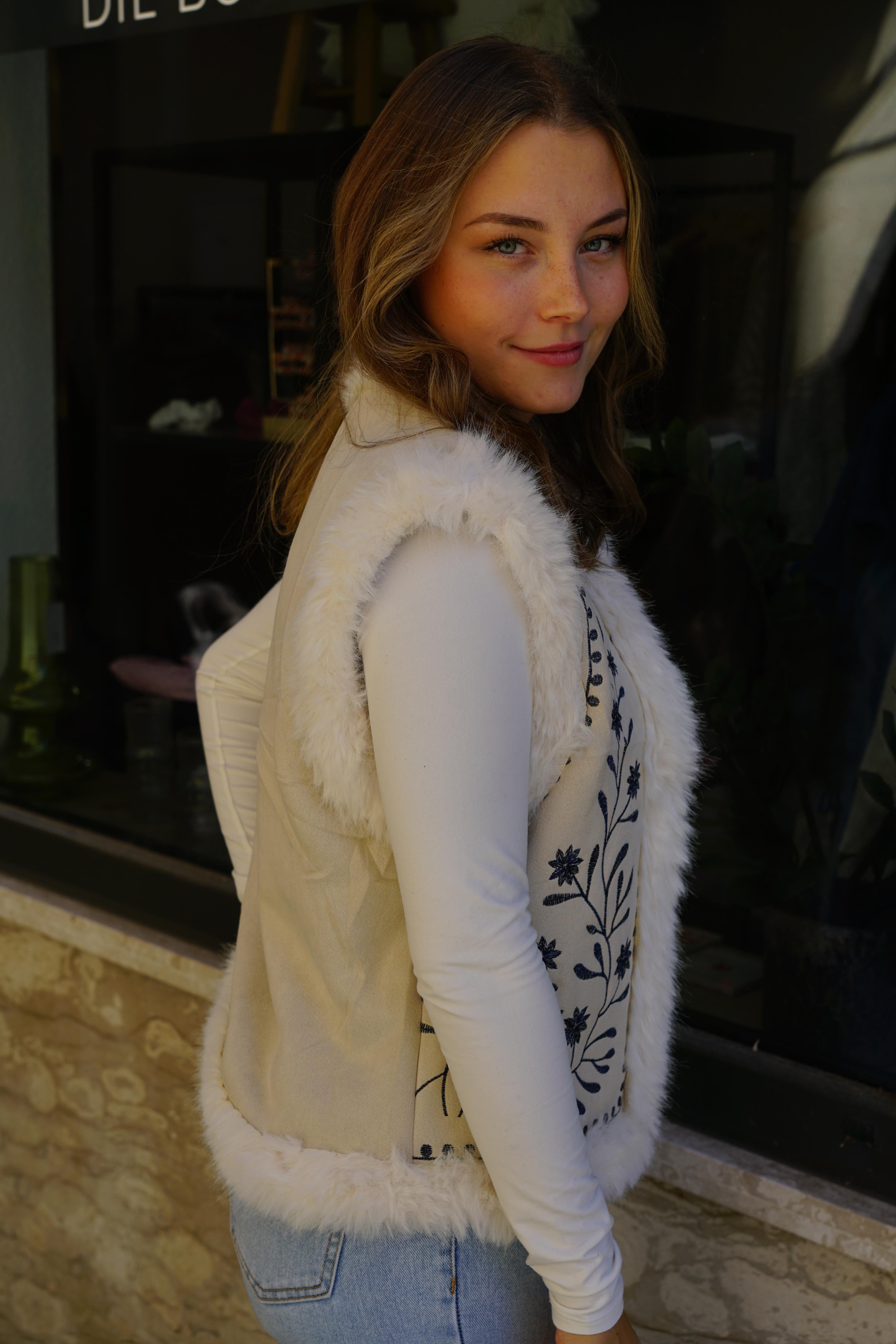 Floral Sherpa Weste – Boho Chic