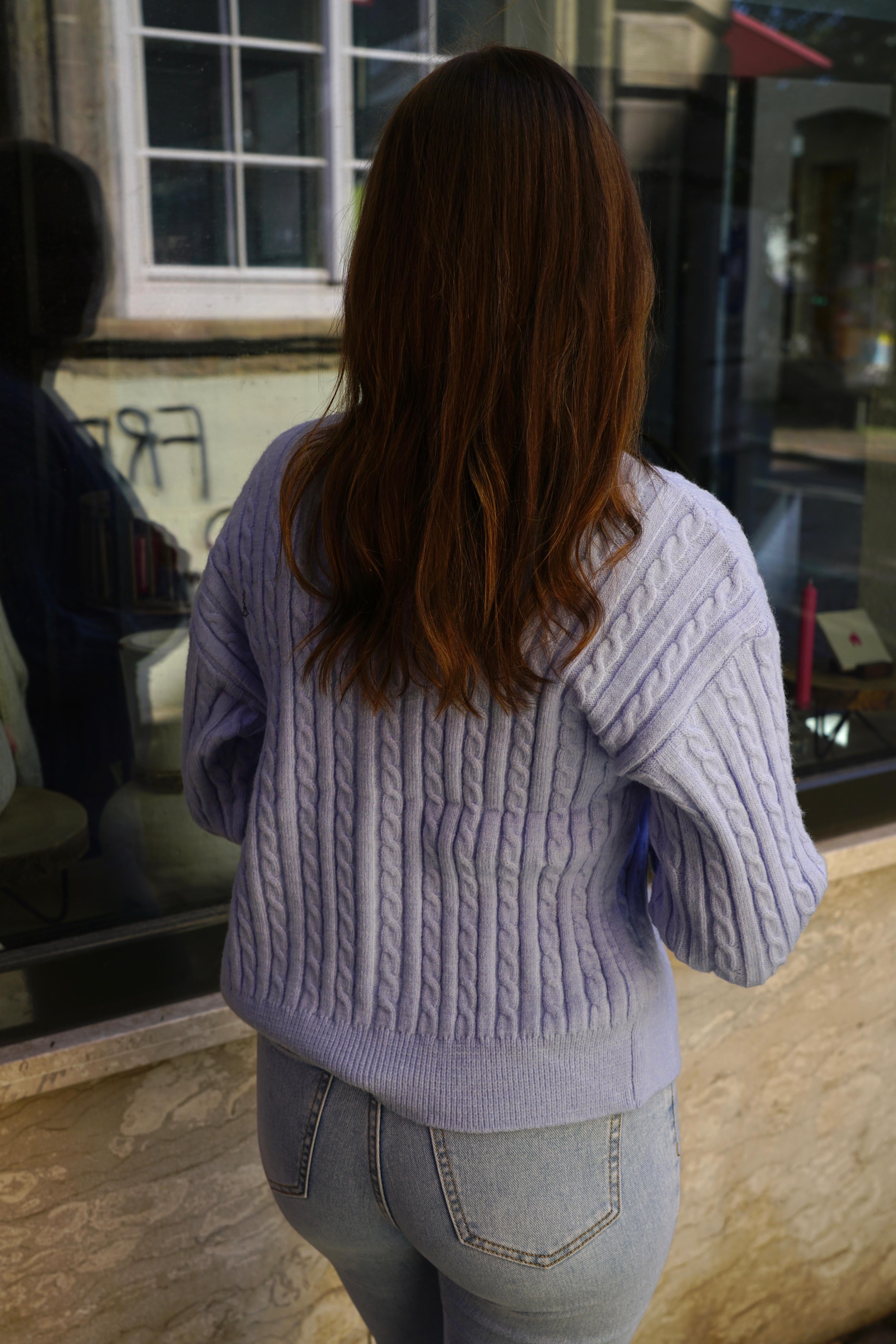 Cable Knit Strickjacke – Sky Blue