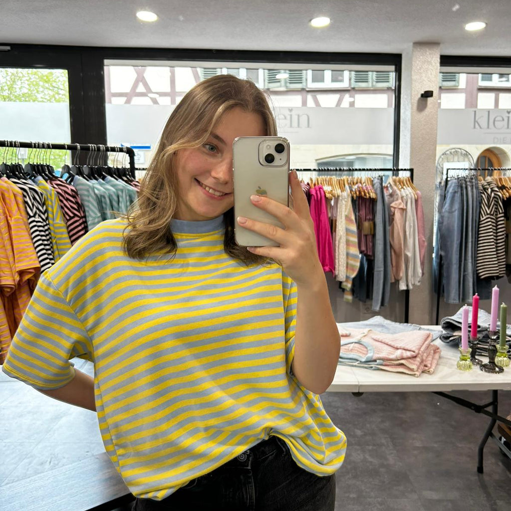 Streifen T-Shirt – Hellblau/Gelb