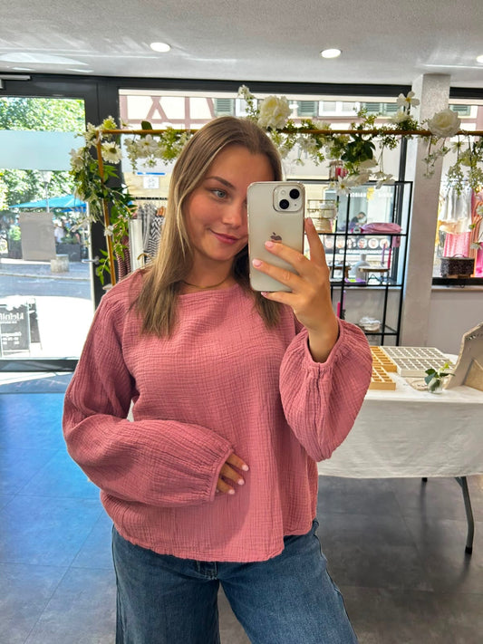 Musselin Langarmshirt mit leichten Ballonärmel
