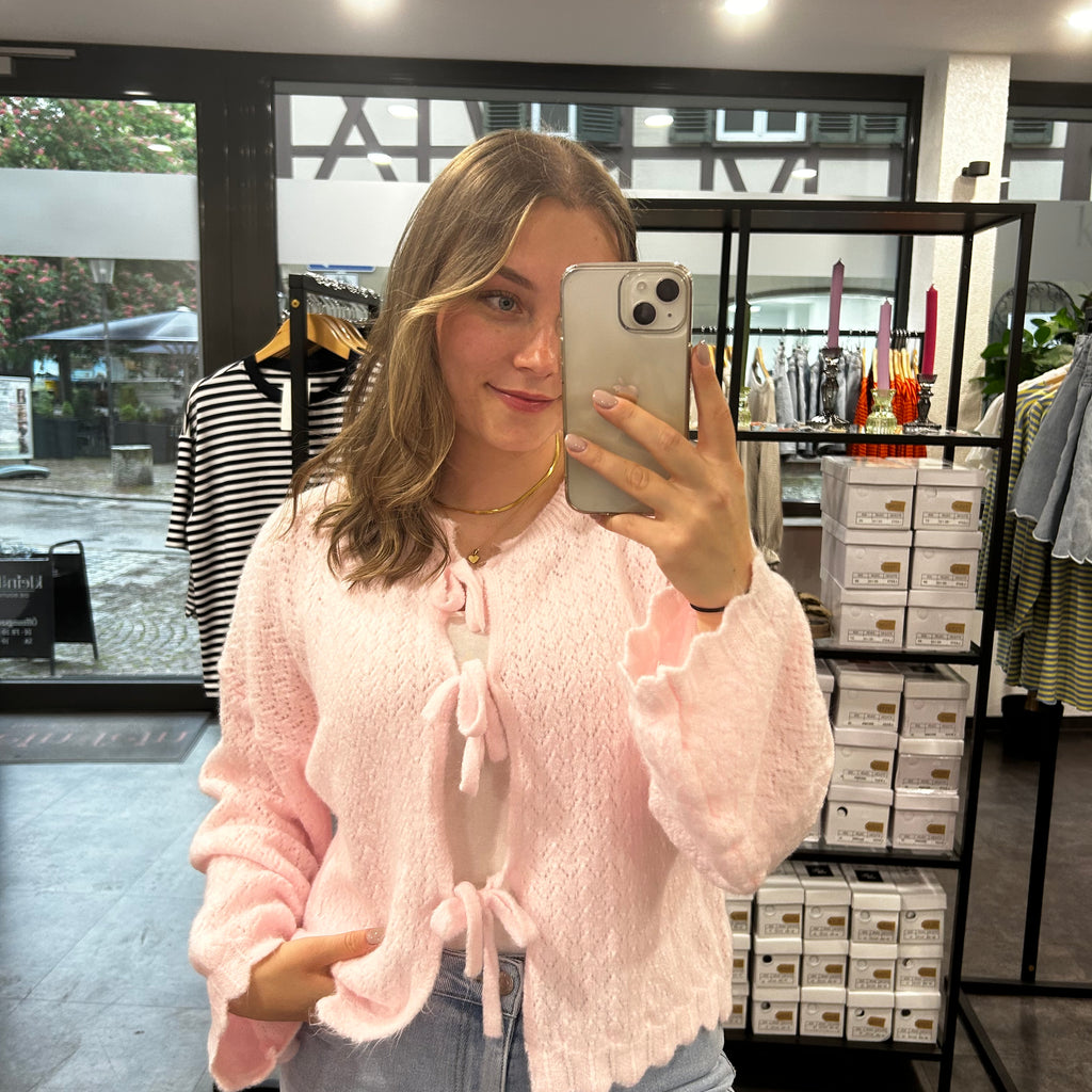 Strickjacke zum Binden – Hellrosa
