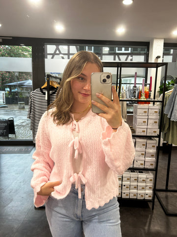 Strickjacke zum Binden – Hellrosa