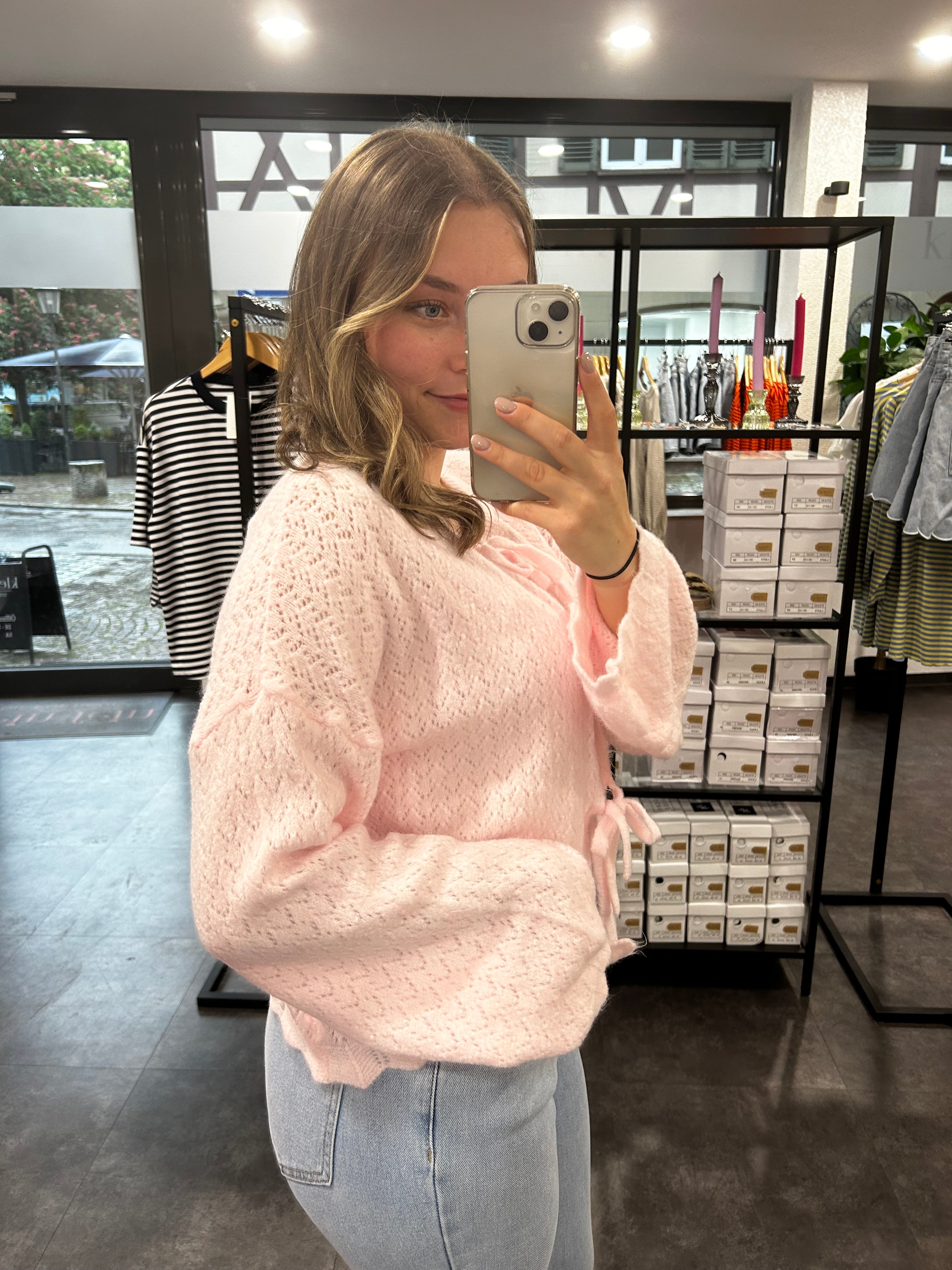 Strickjacke zum Binden – Hellrosa