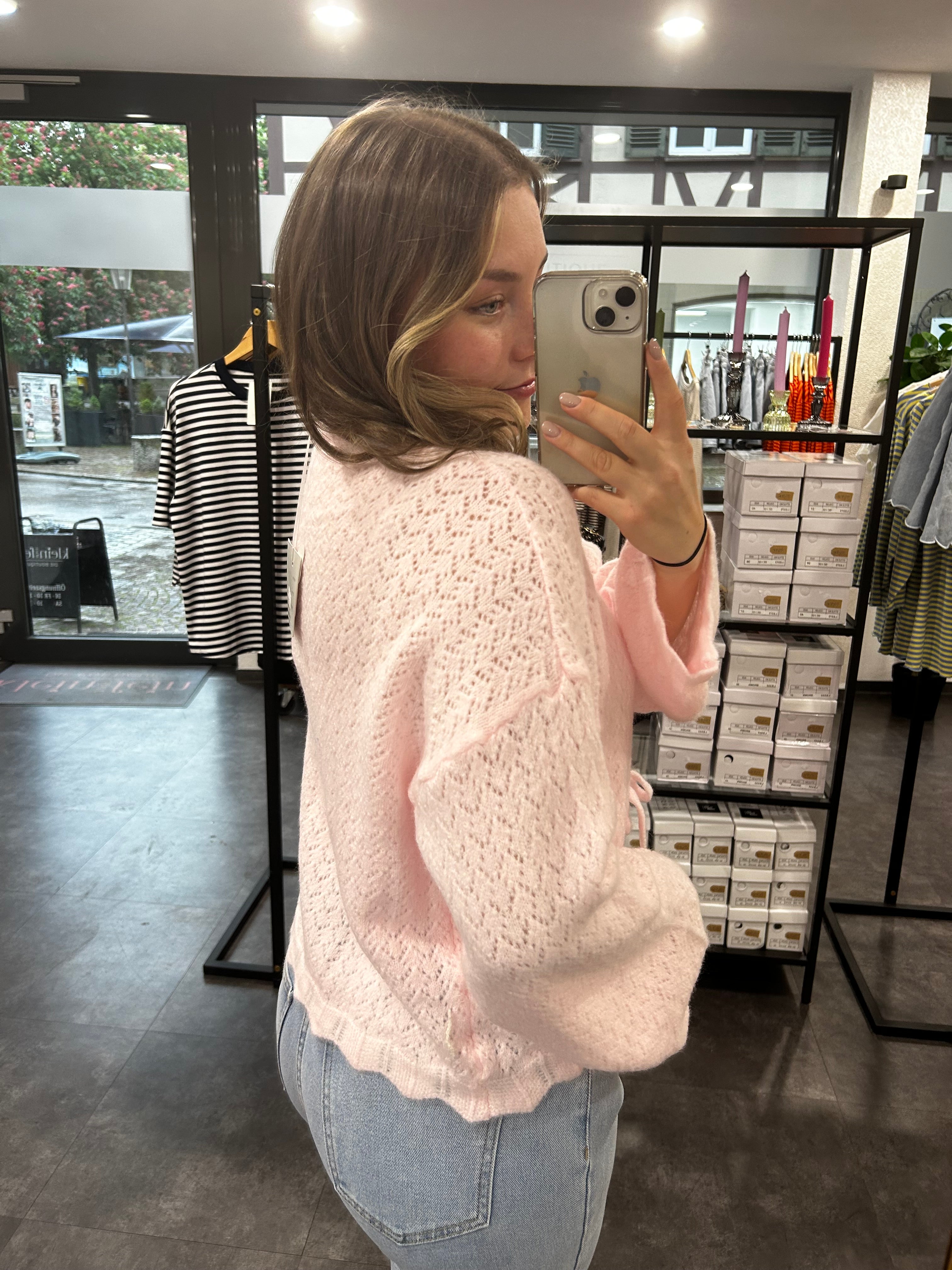 Strickjacke zum Binden – Hellrosa