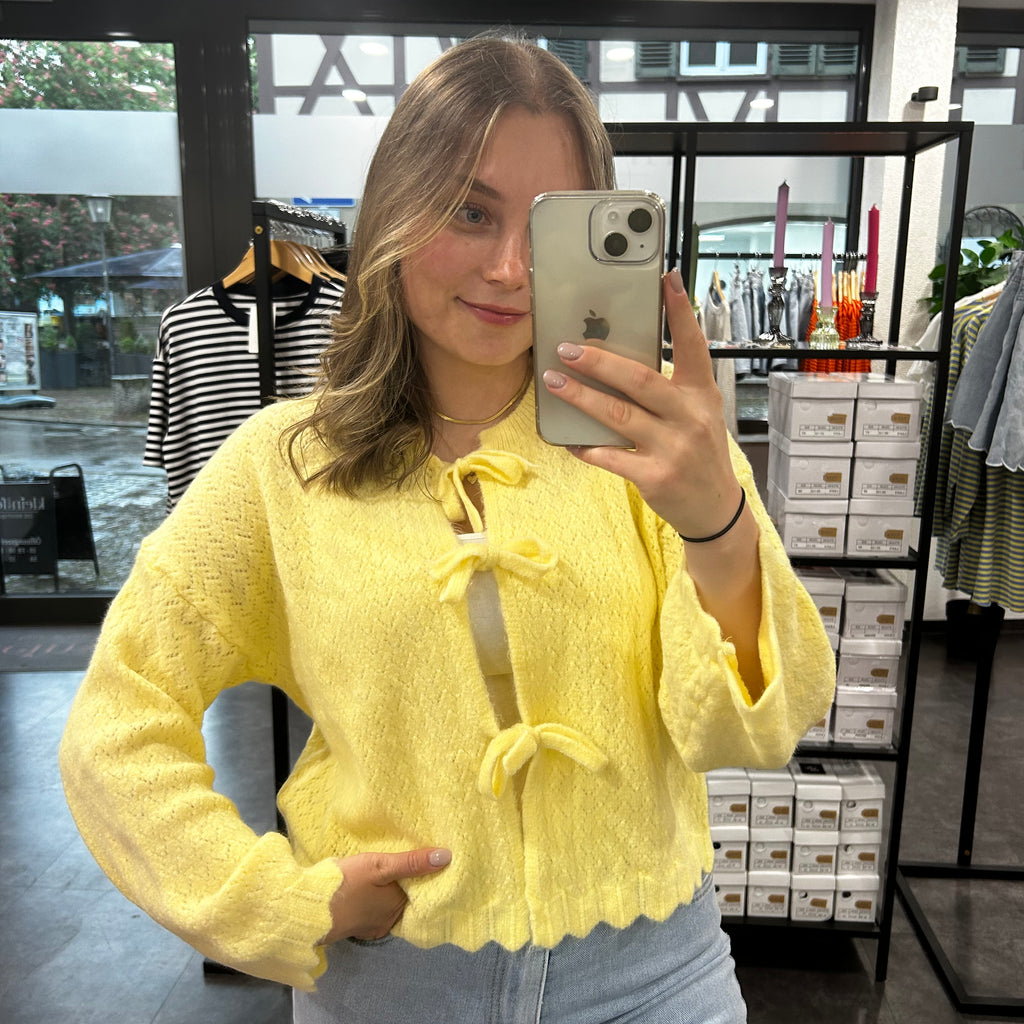Strickjacke zum Binden – Zitronengelb