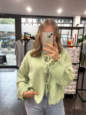 Strickjacke zum Binden – Maigrün