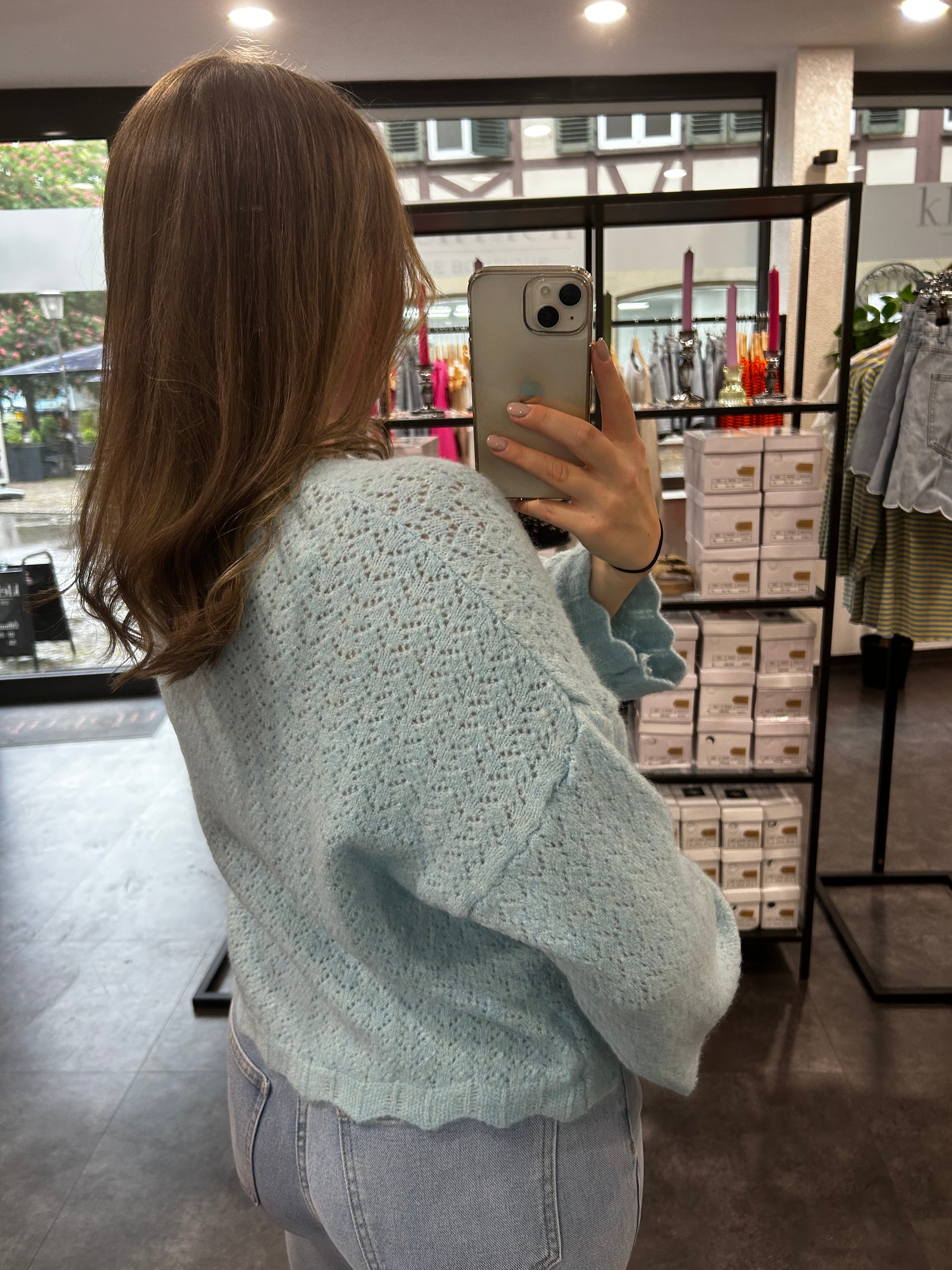 Strickjacke zum Binden – Babyblau