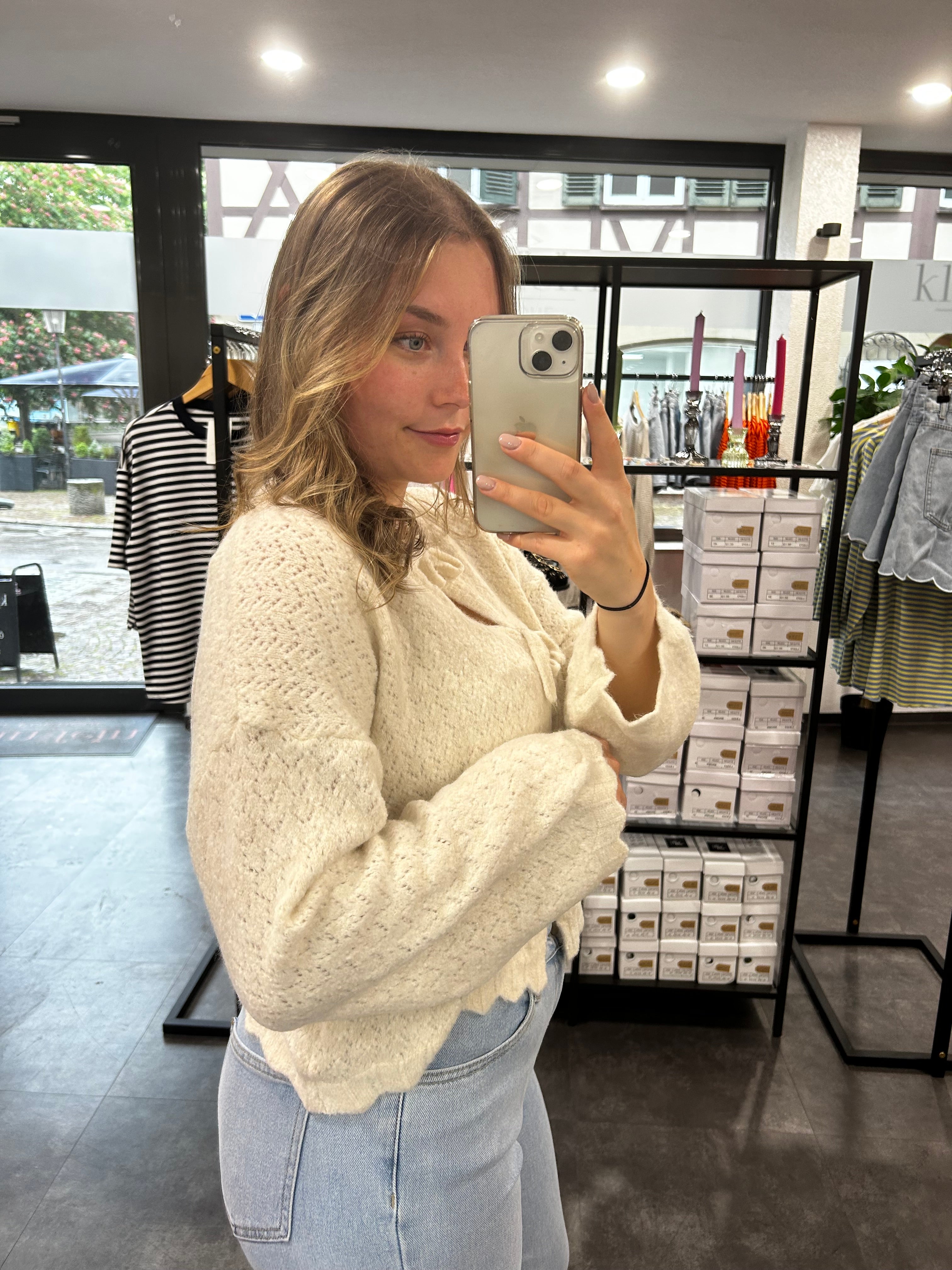 Strickjacke zum Binden – Hellbeige