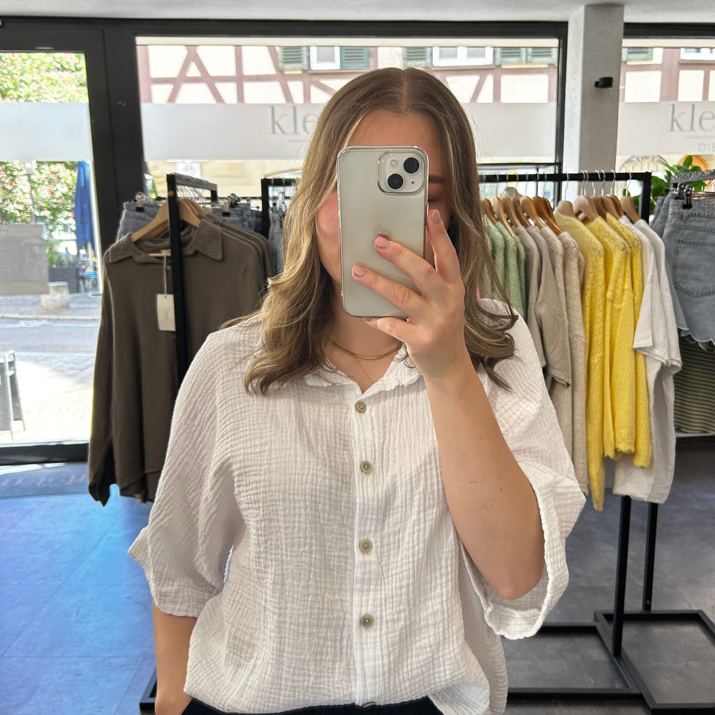 Musselinbluse Kurzarm - Weiß