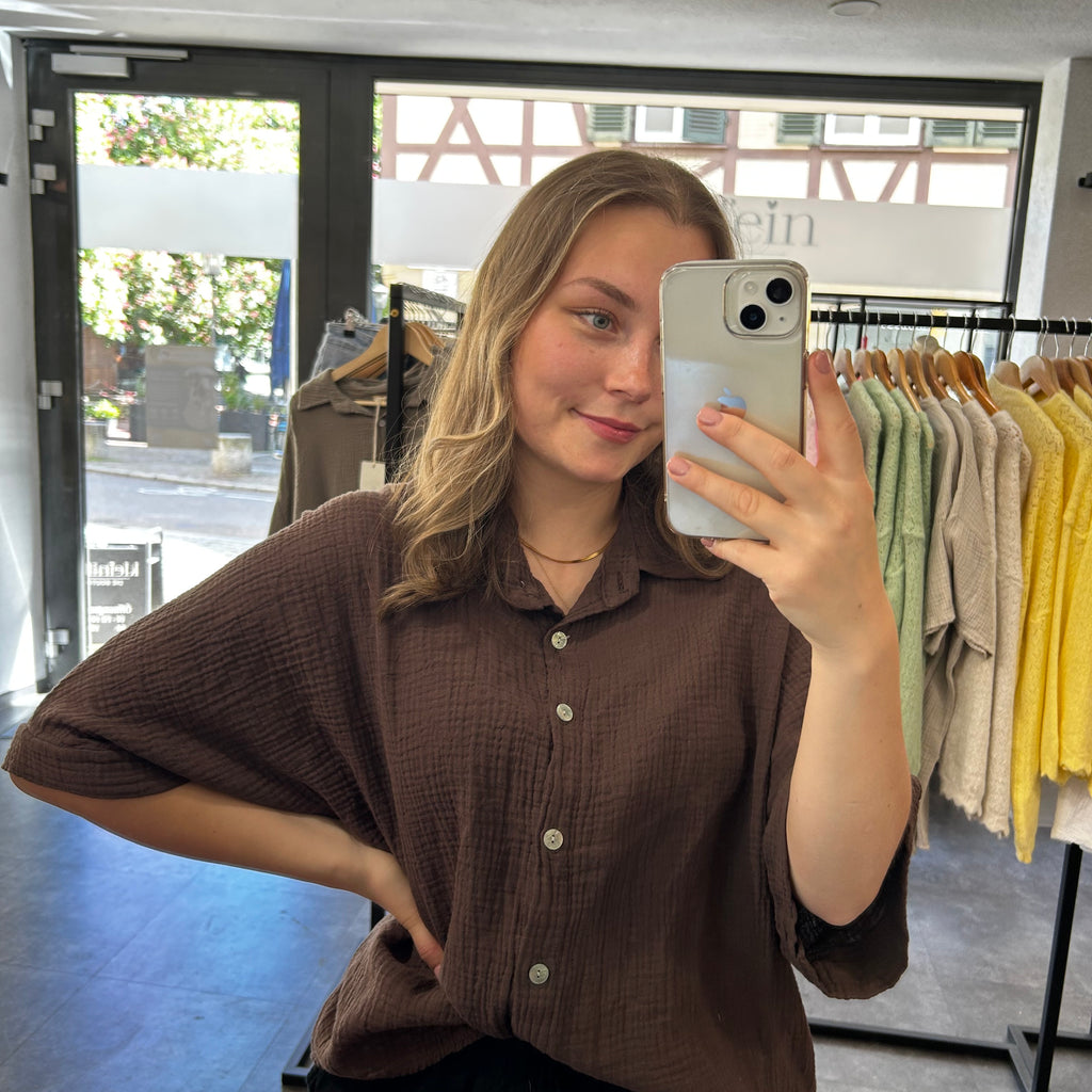 Musselinbluse Kurzarm - Braun
