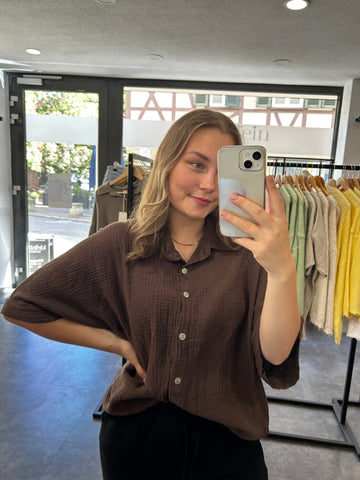 Musselinbluse Kurzarm - Braun