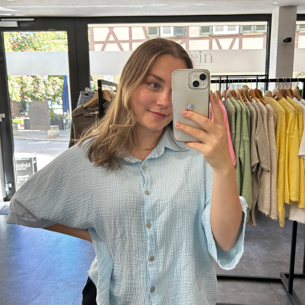 Musselinbluse Kurzarm - Hellblau