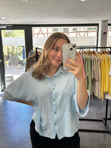 Musselinbluse Kurzarm - Hellblau