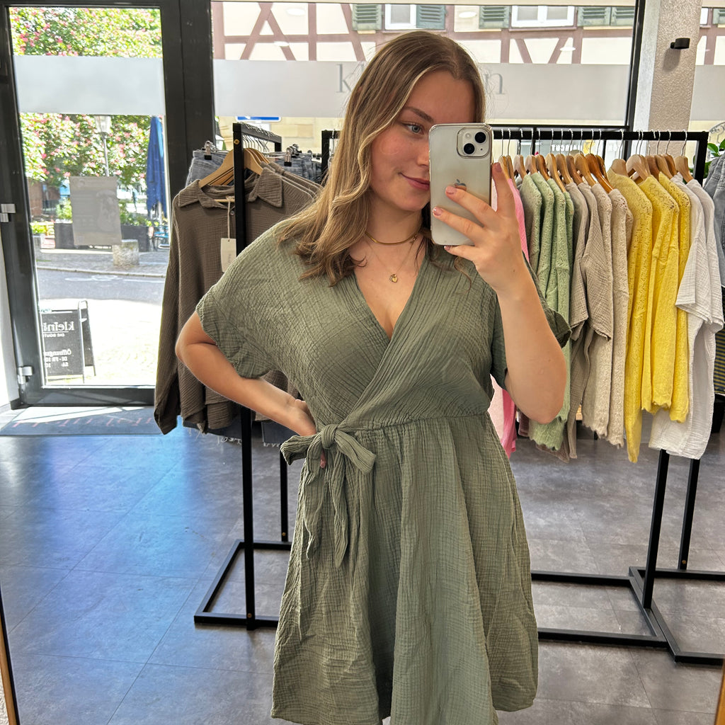 Musselinkleid kurz - Khaki