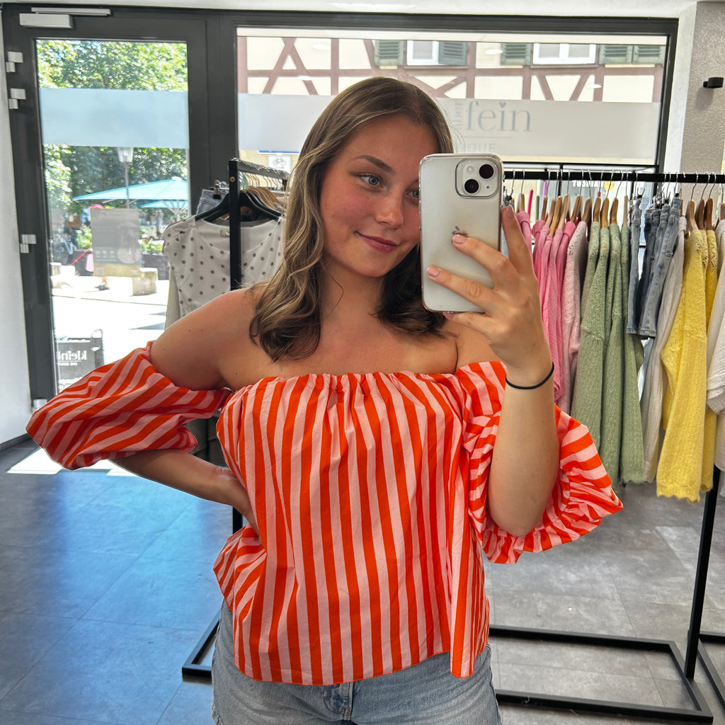 Off-Shoulder Bluse - Orange/rosa