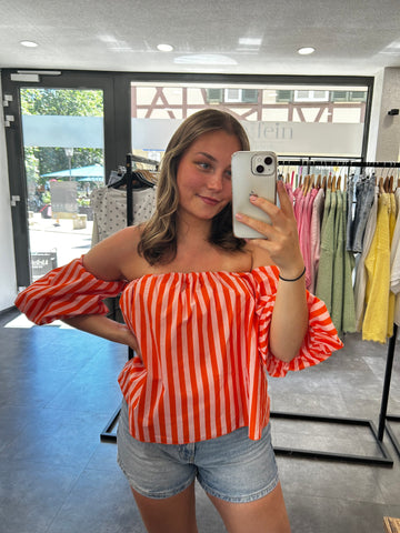 Off-Shoulder Bluse - Orange/rosa