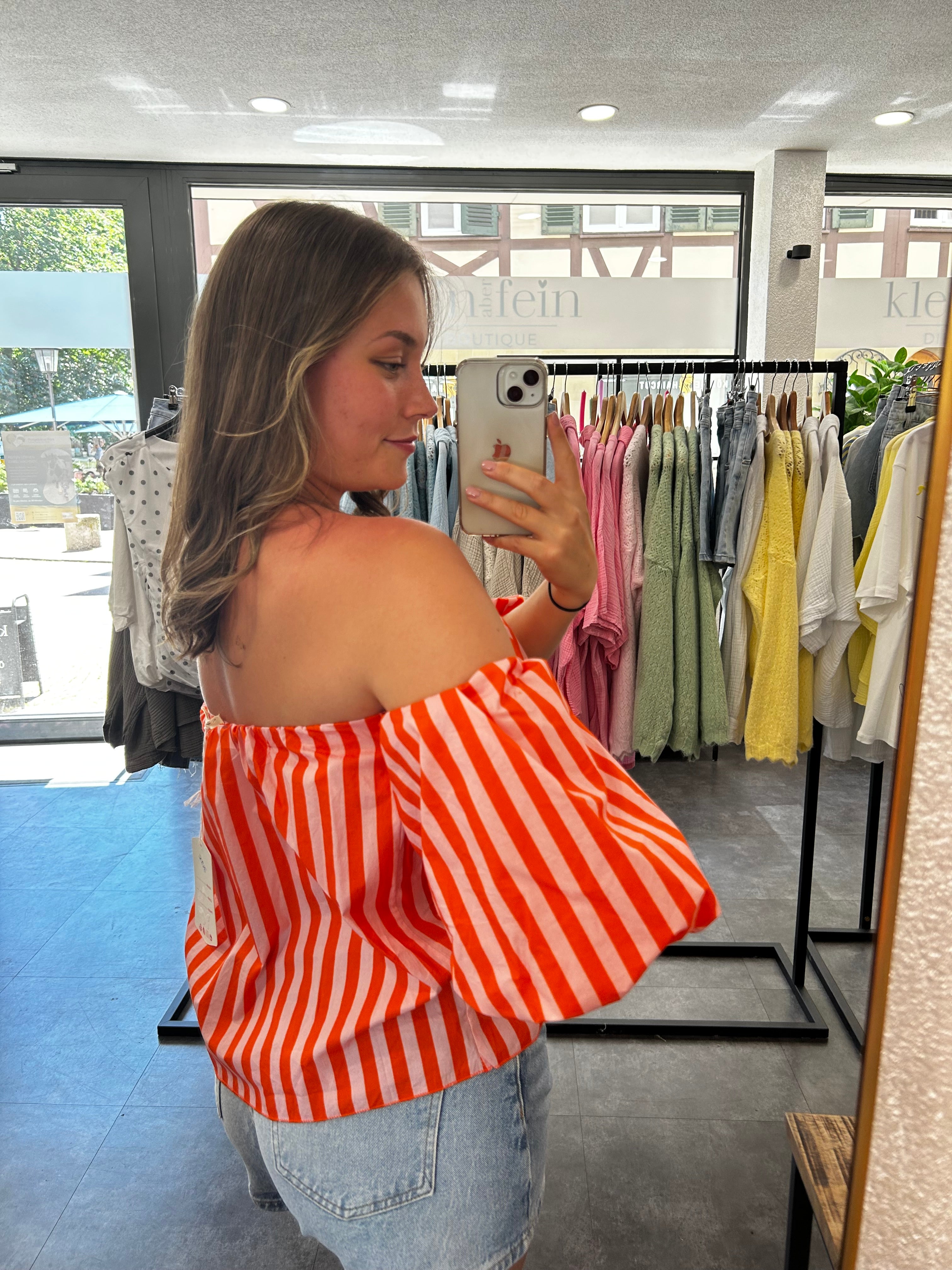 Off-Shoulder Bluse - Orange/rosa