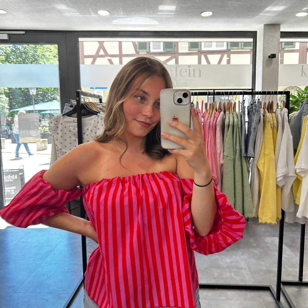 Off-Shoulder Bluse- Rot/rosa