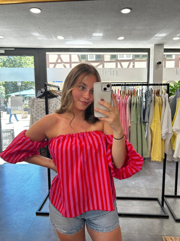 Off-Shoulder Bluse- Rot/rosa