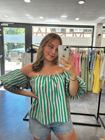 Off-Shoulder Bluse - Grün/rosa