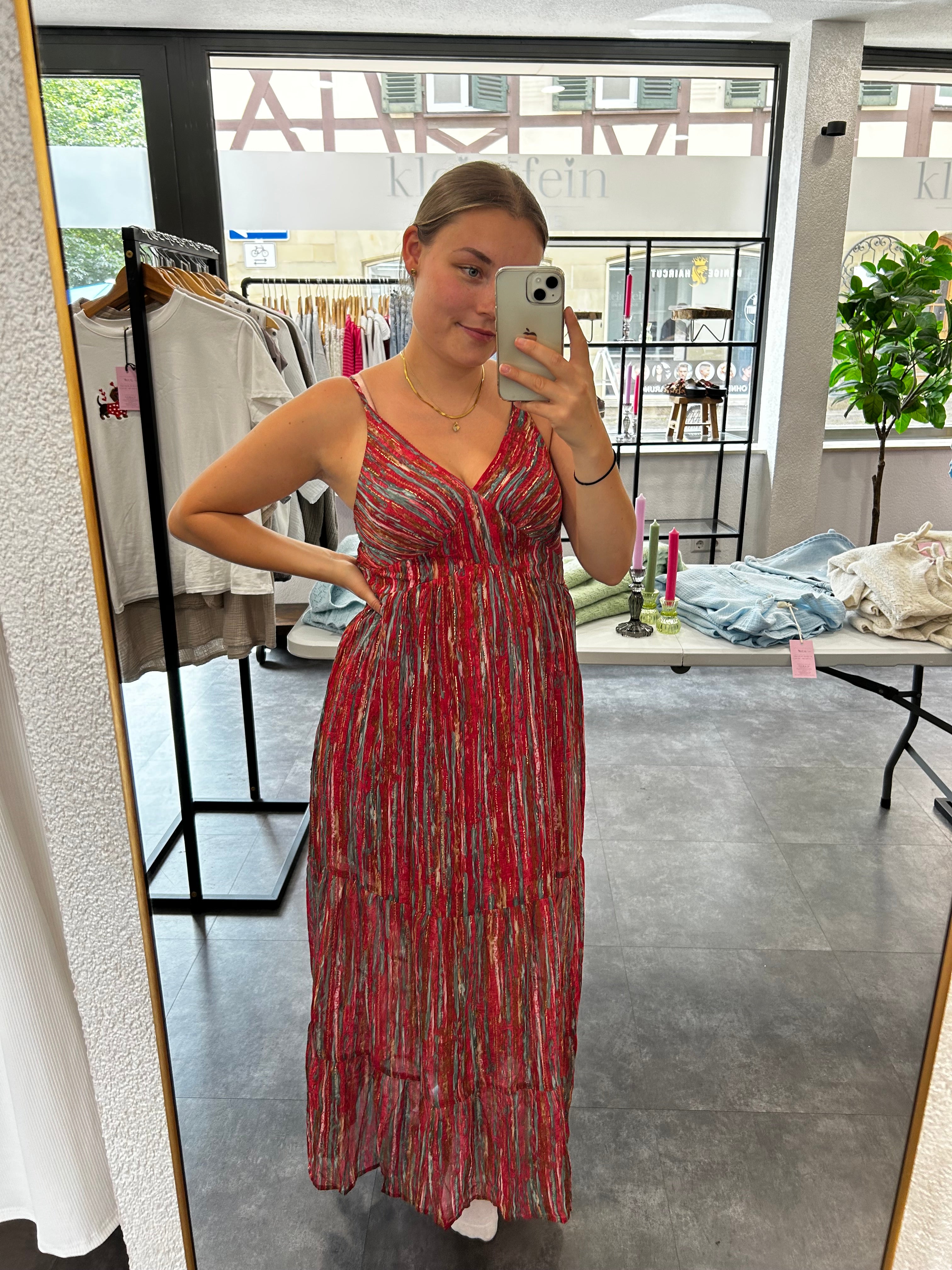 Sommerkleid - Rot-Grün Gemustert