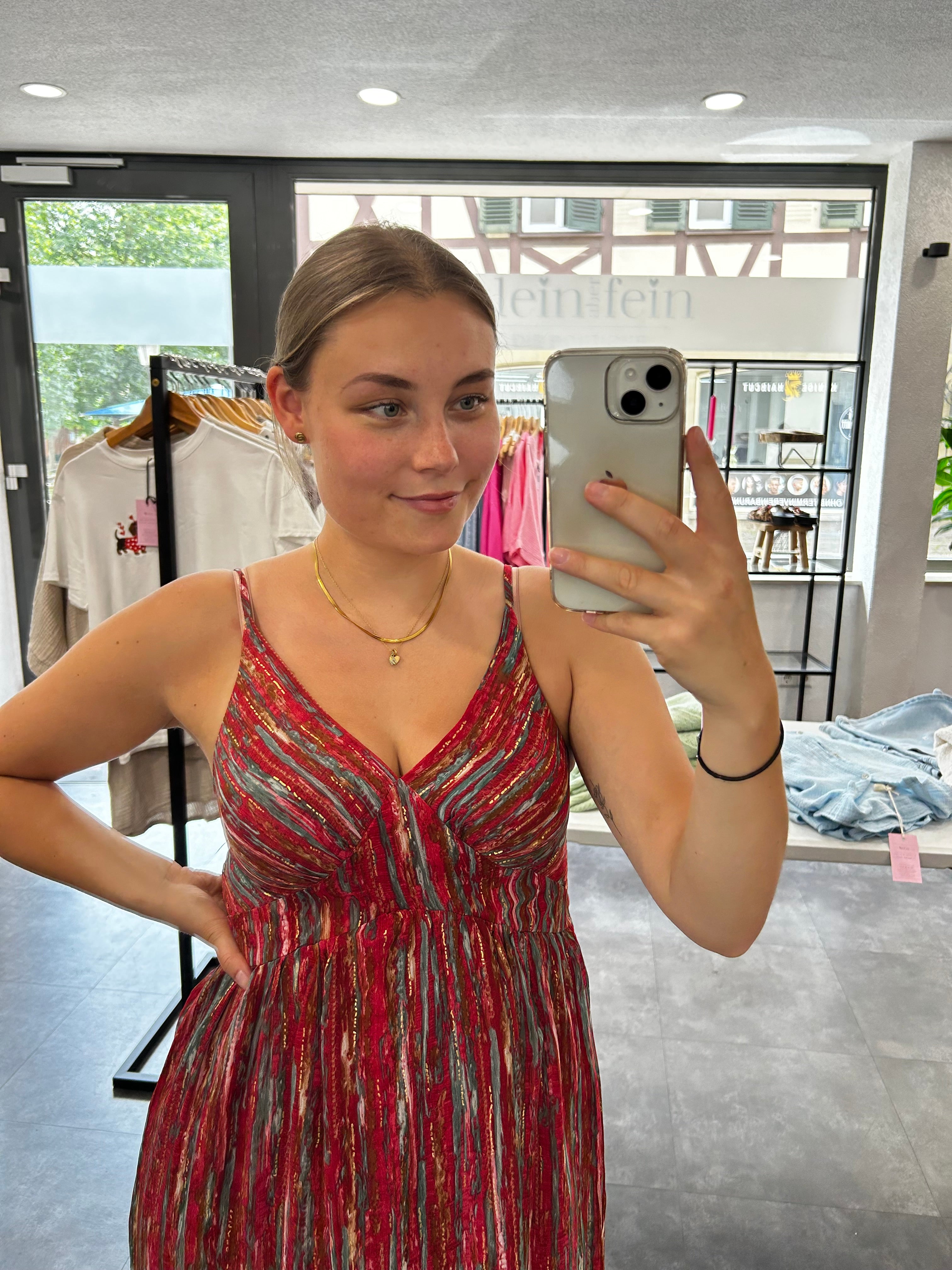 Sommerkleid - Rot-Grün Gemustert