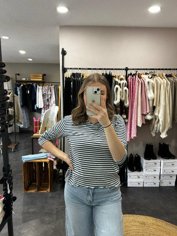 Streifenoberteil 3/4 Arm – Dunkelblau/Weiß