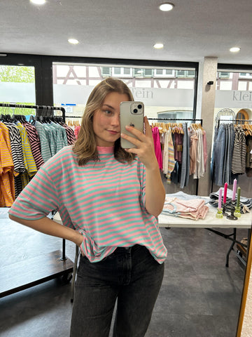 Streifen T-Shirt – Türkis/Rosa