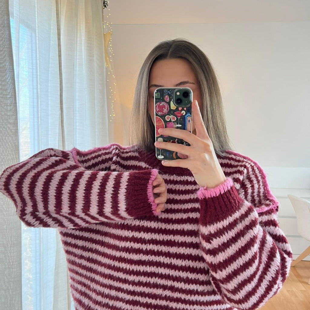 Strickpullover „Ravena“ – rosa dunkelrot gestreift