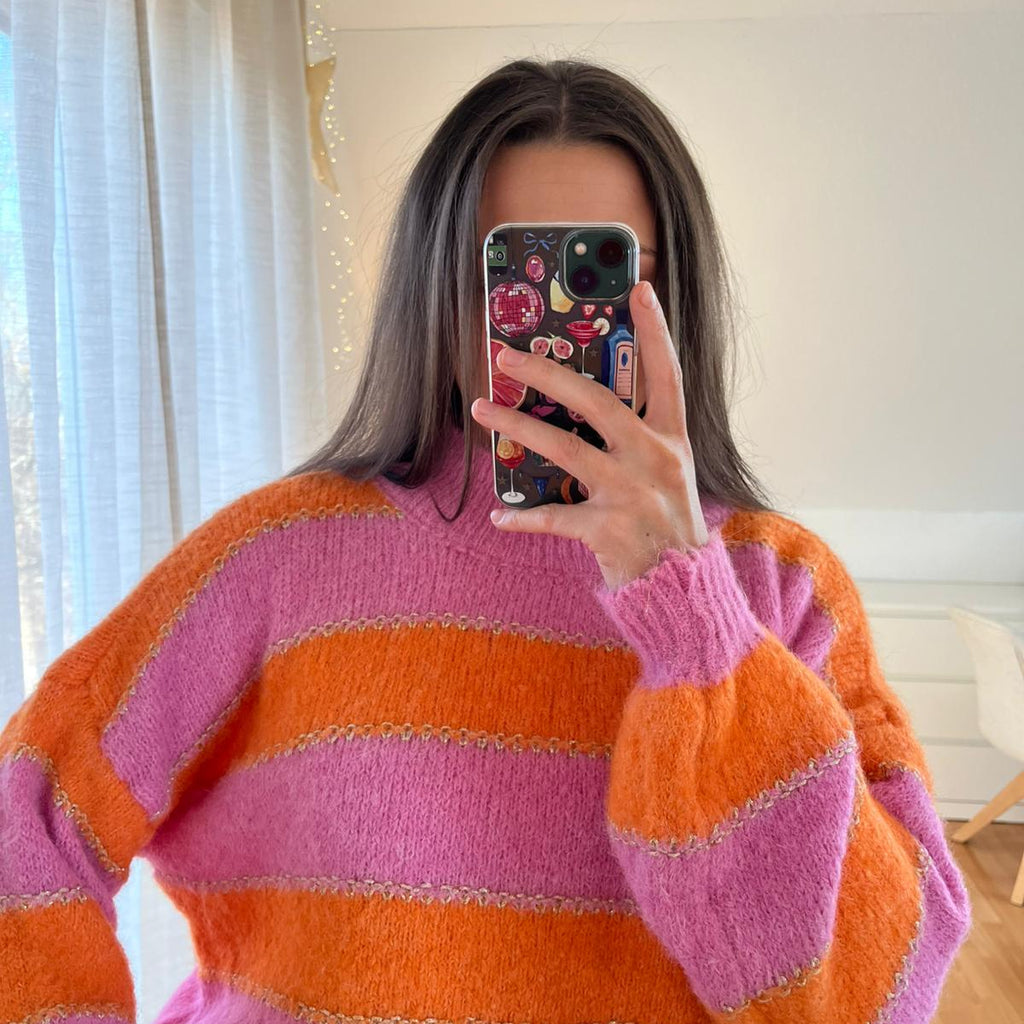 Strickpullover „Aurea“ – pink-orange gestreift
