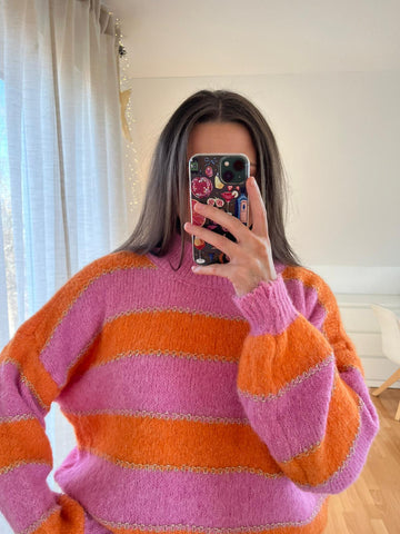 Strickpullover „Aurea“ – pink-orange gestreift