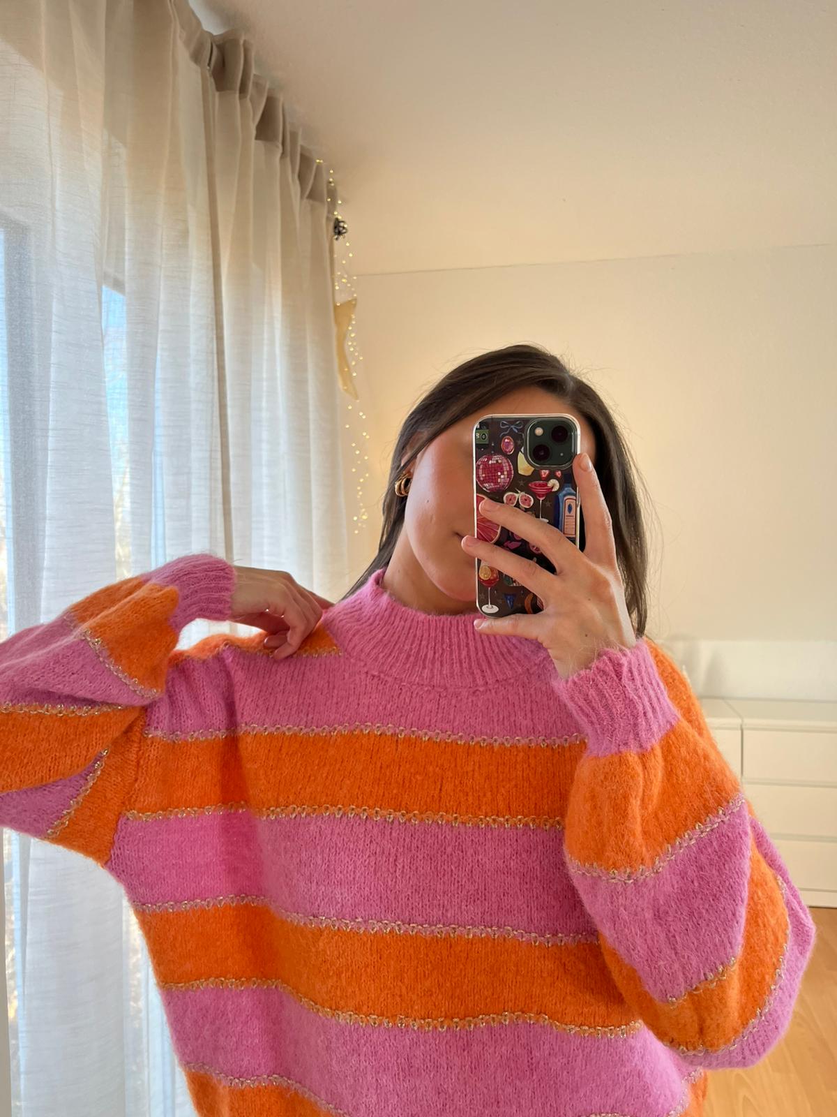 Strickpullover „Aurea“ – pink-orange gestreift