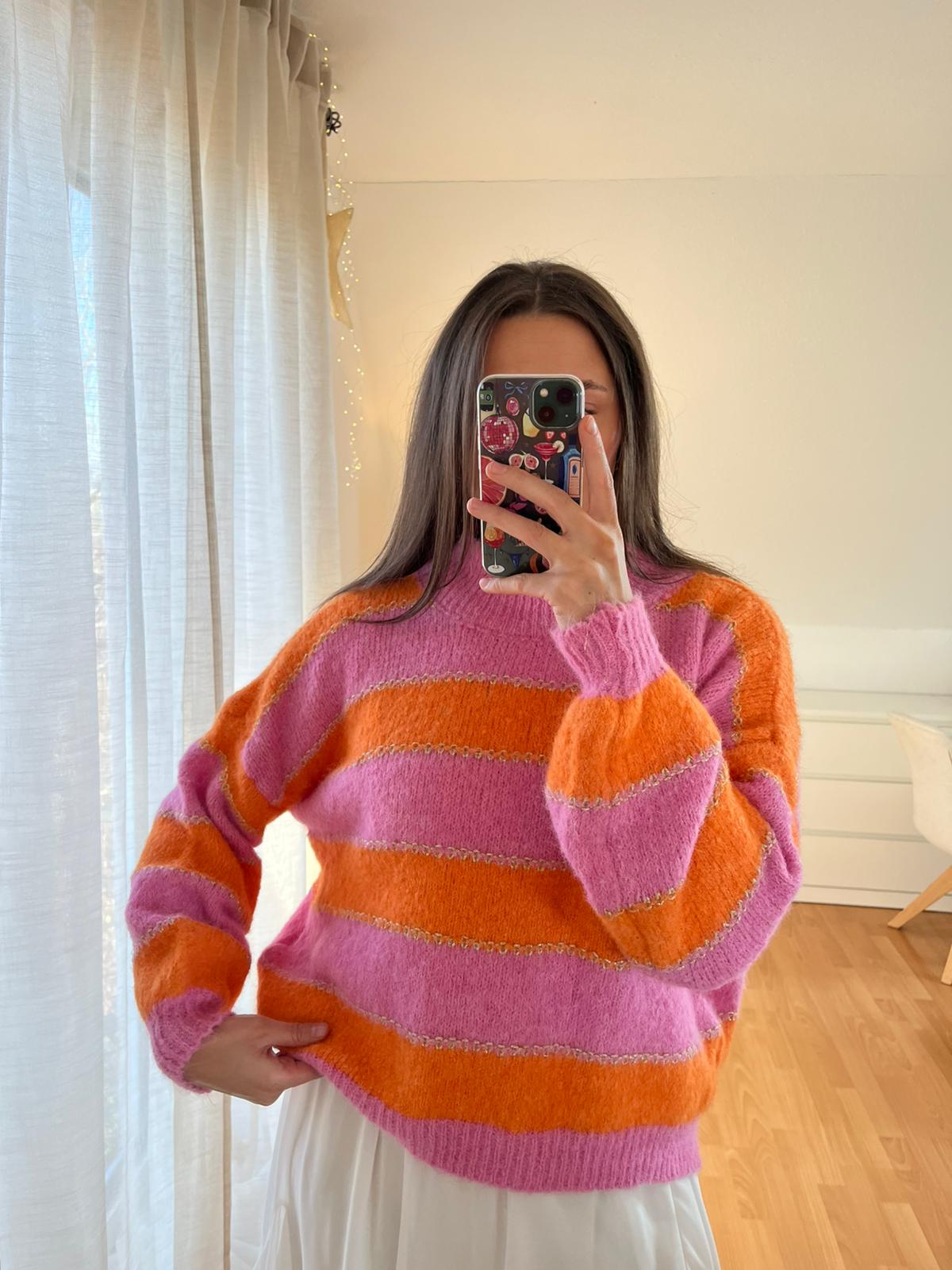 Strickpullover „Aurea“ – pink-orange gestreift
